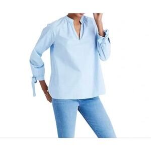 Madewell Light Blue And White Striped Tie Sleeve Blouse Size M